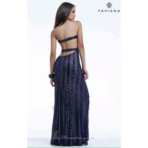 Navy Sequin Faviana Dress - Picture 4 of 4